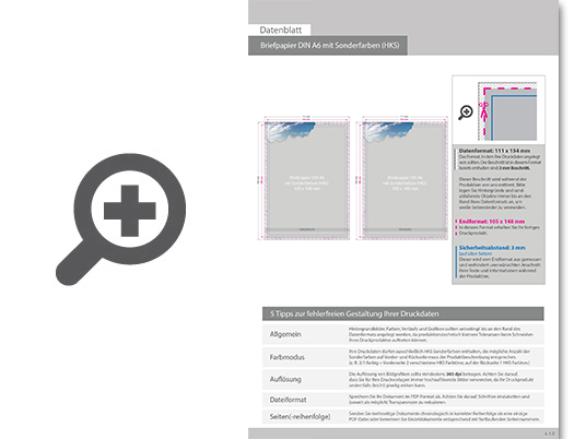 Product Bild briefpapier_din_a6__2_1_farbig_(vorderseite__2_sonderfarben_hks___r__ckseite__1_sonderfarbe_hks)